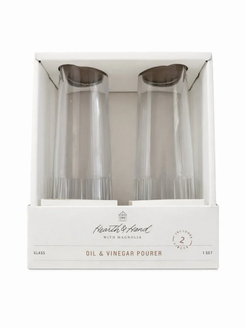 Hearth & Hand Fluted Clear Glass Oil & Vinegar Cruets/Pourer – NIB